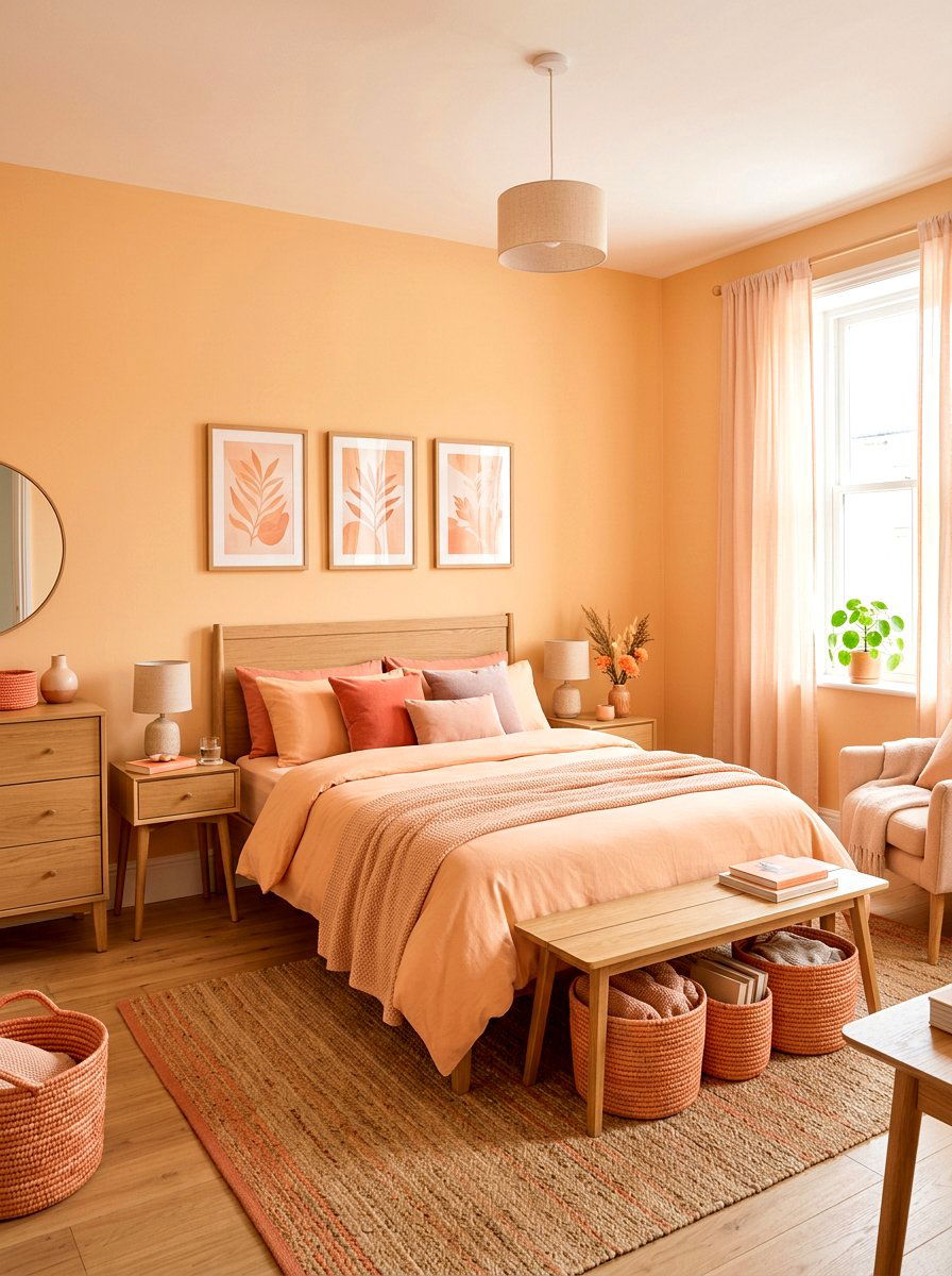 Peach Bedroom - 30 monochromatic bedroom ideas