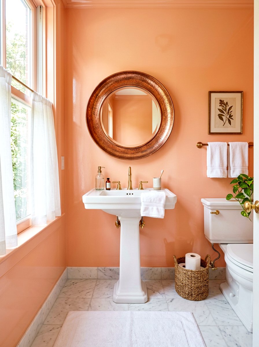 Peach Lacquer Guest Bath - 30 lacquered room ideas