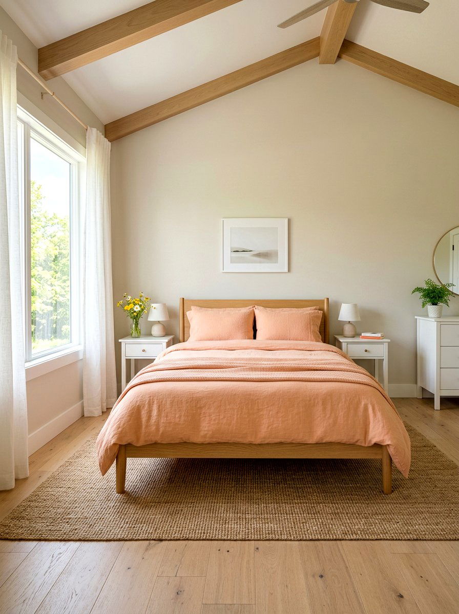Peach Linen Bedding - 30 sunrise inspired bedroom ideas