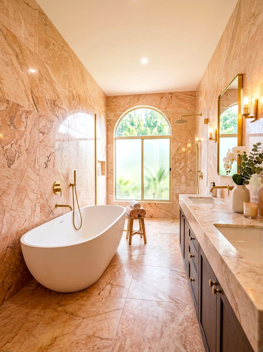Peach Marble Bathroom Tile - 30 colorful bathroom tile ideas