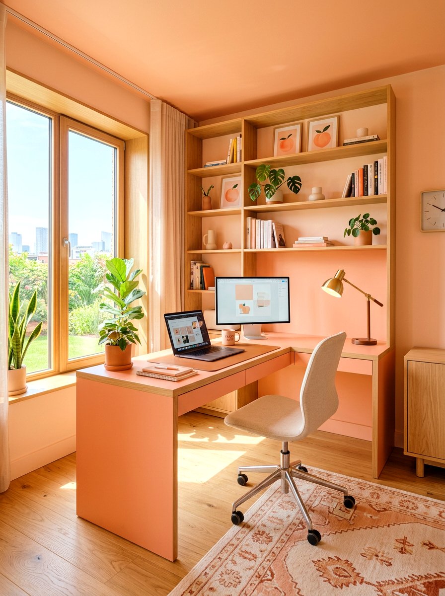 Peach Office - 30 color drenched office ideas