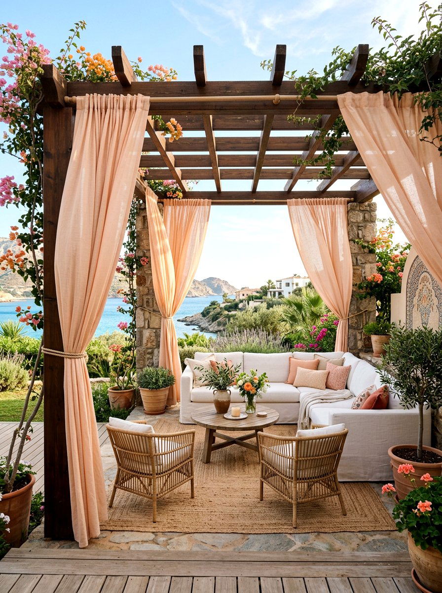 Peach Outdoor Curtains - 30 apricot patio ideas