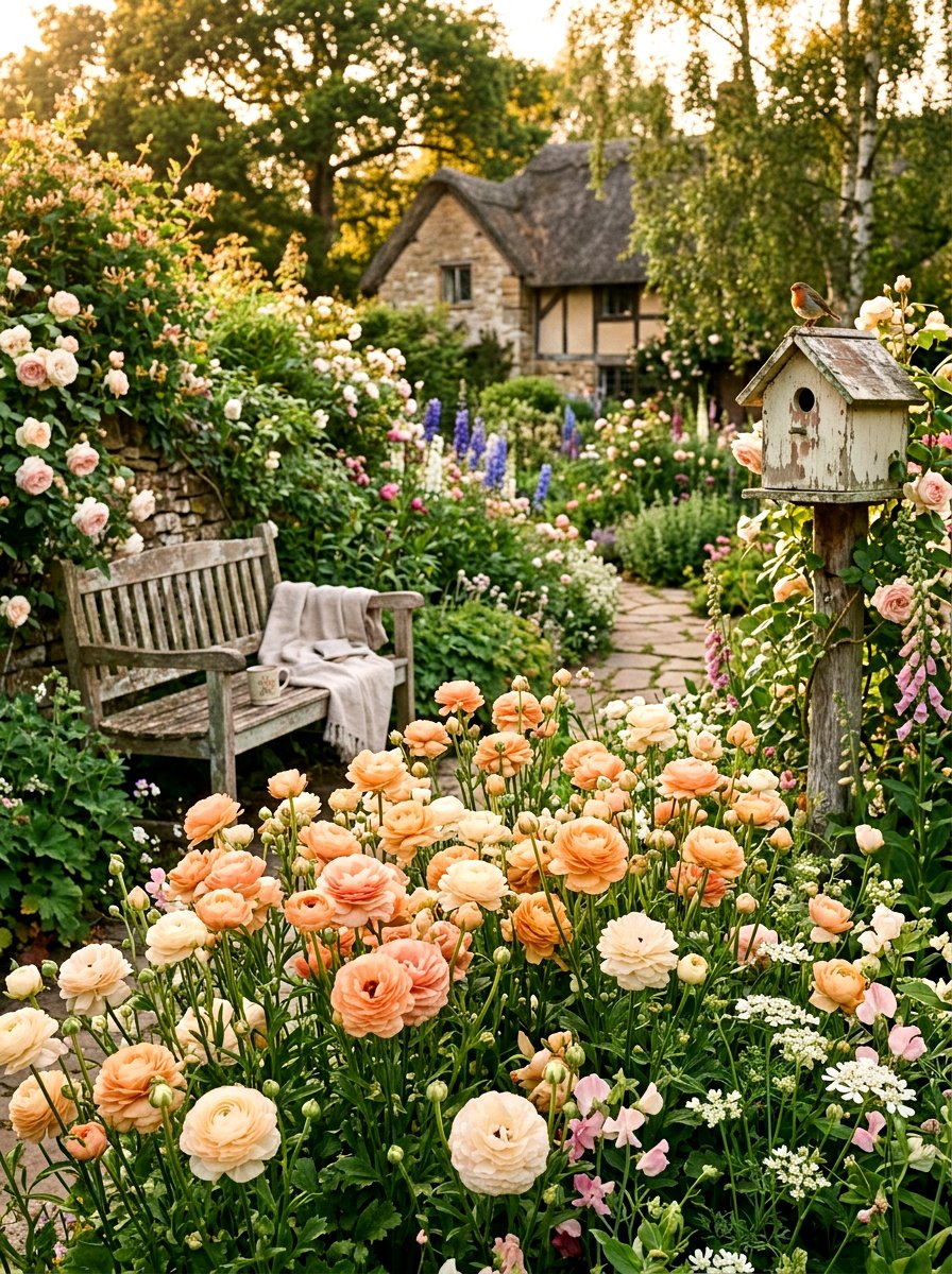 Peach Ranunculus Patch - 30 pastel flower bed ideas
