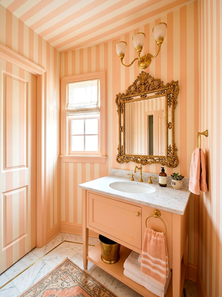 Peach Soft Stripe Powder Room - 30 stripe drench room ideas