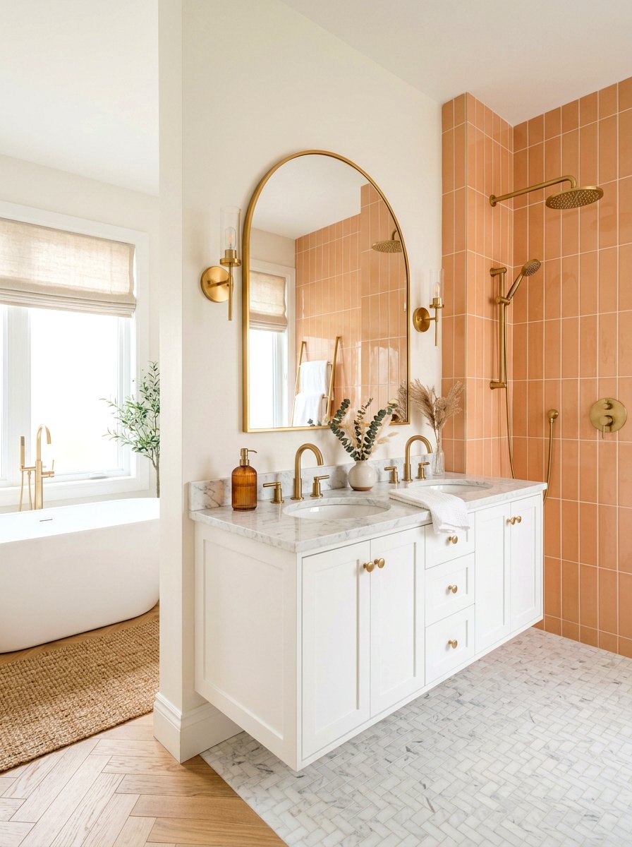 Peach Stacked Subway Tile Bathroom - 30 stacked tile bathroom ideas
