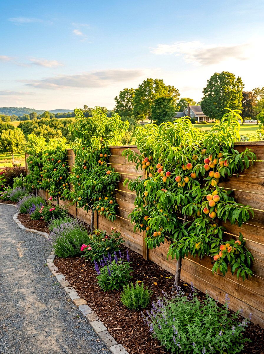 Peach Tree Fence - 30 orchard backyard ideas