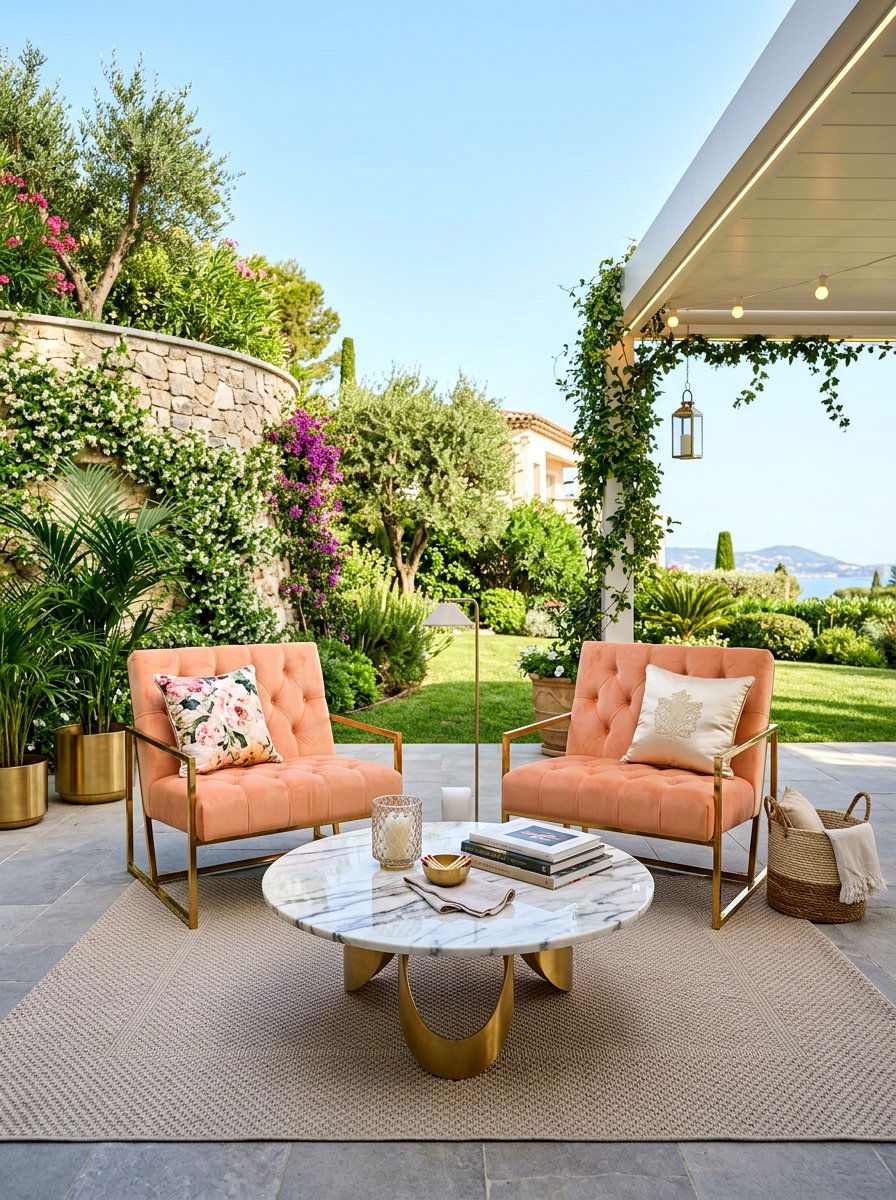 Peach Velvet Seating - 30 apricot patio ideas