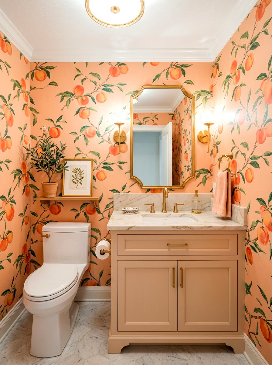 Peach Wallpaper - 30 fruit wallpaper powder room ideas