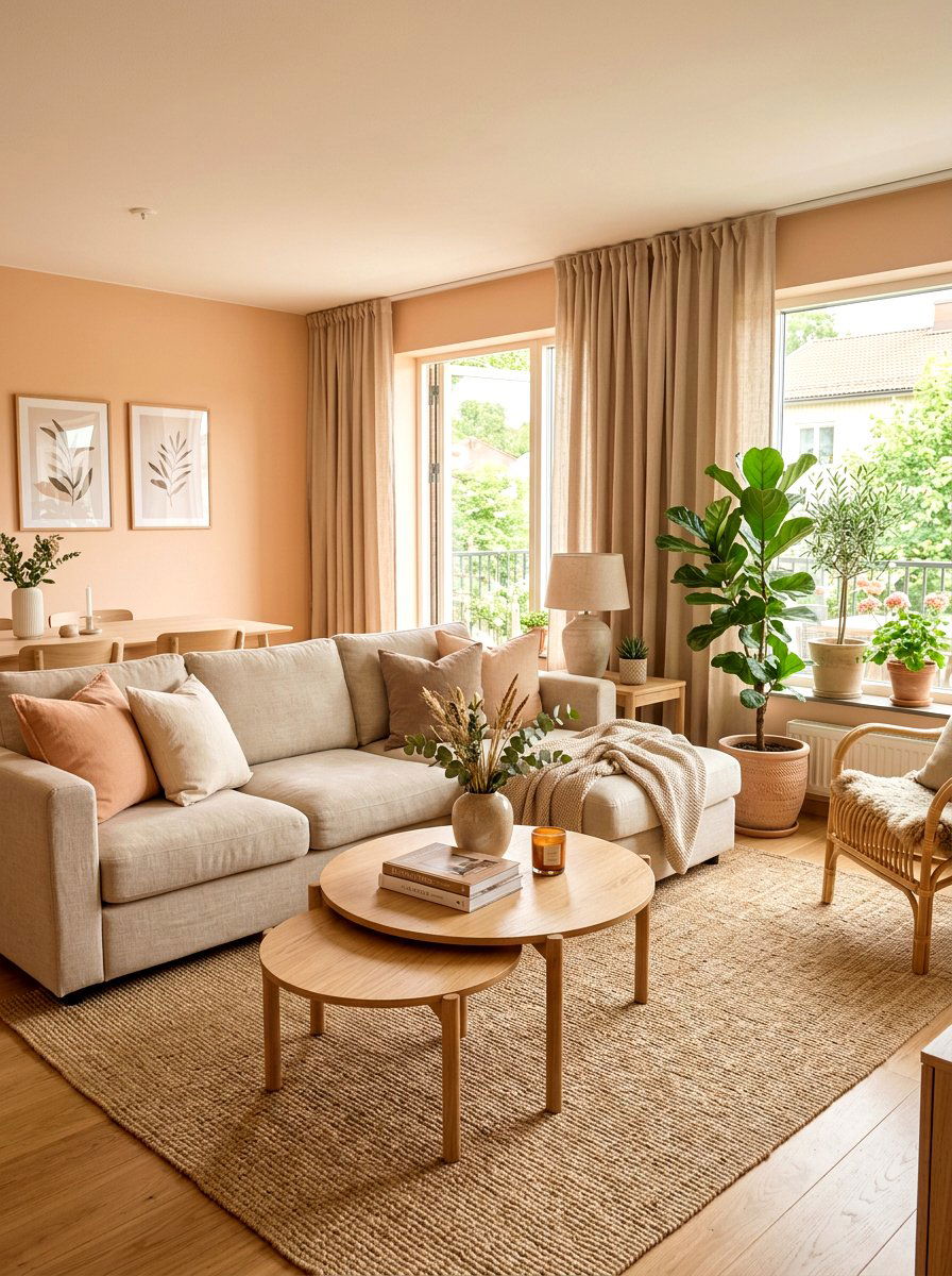 Peach and beige living room - 30 peach living room ideas