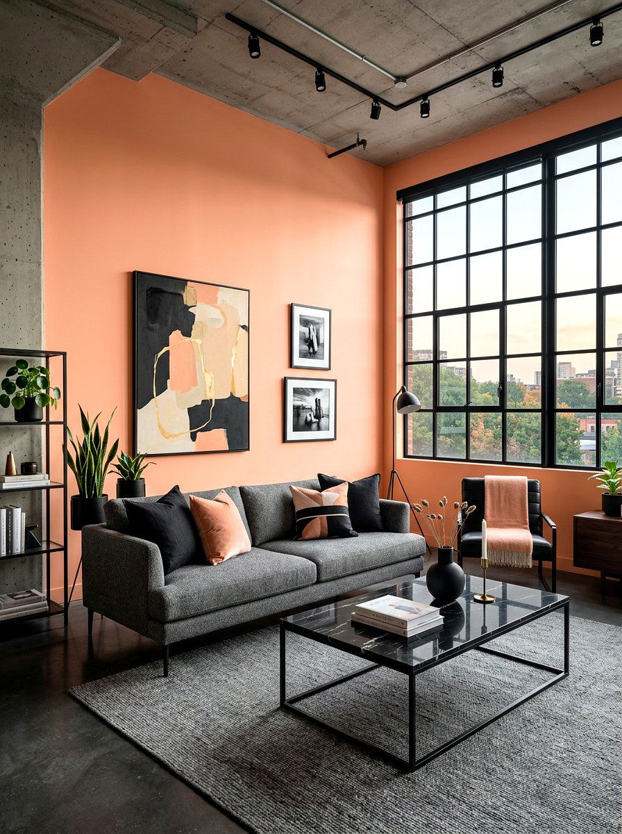 Peach and black living room - 30 peach living room ideas