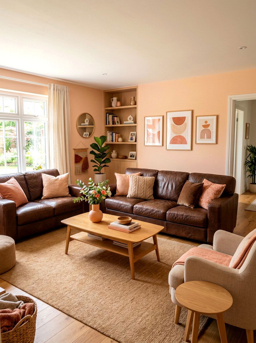 Peach and brown living room - 30 peach living room ideas