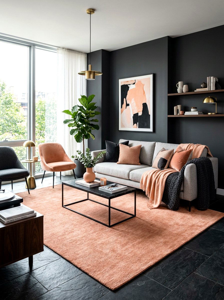 Peach and charcoal living room - 30 peach living room ideas