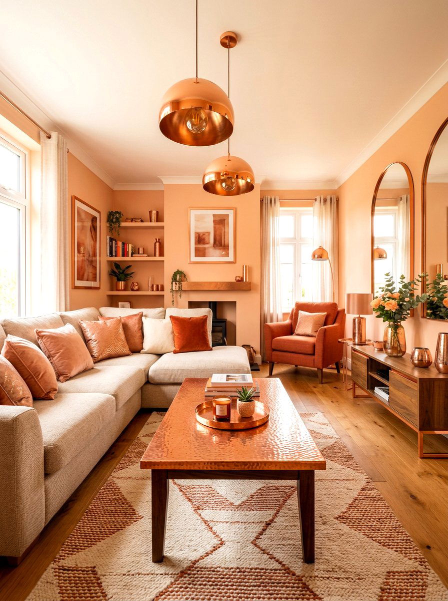 Peach and copper living room - 30 peach living room ideas