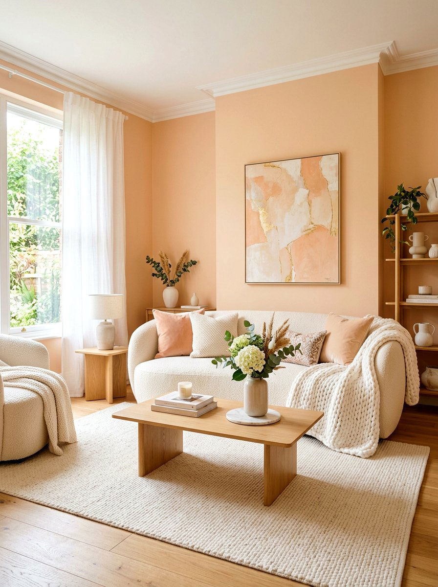 Peach and cream living room - 30 happy color living room ideas
