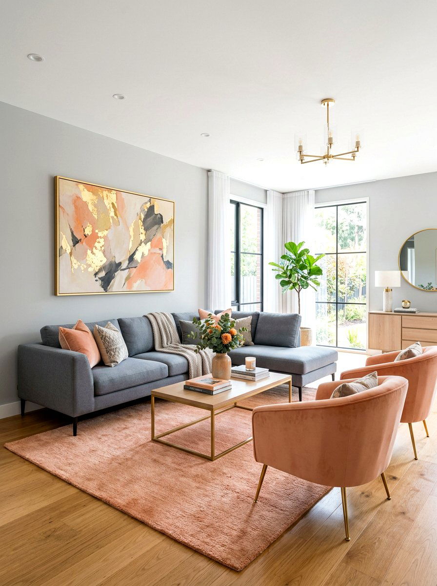 Peach and grey living room
