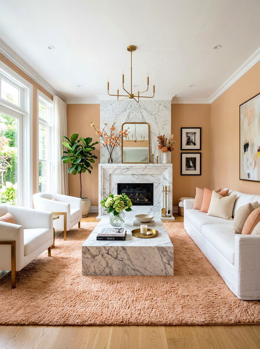 Peach and marble living room - 30 peach living room ideas