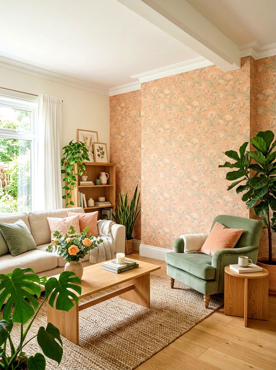 Peach and sage green living room - 30 peach living room ideas