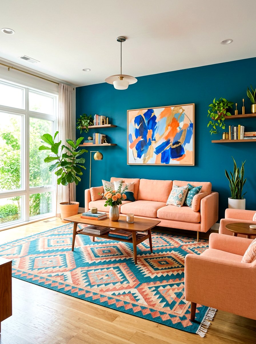 Peach and teal living room - 30 peach living room ideas