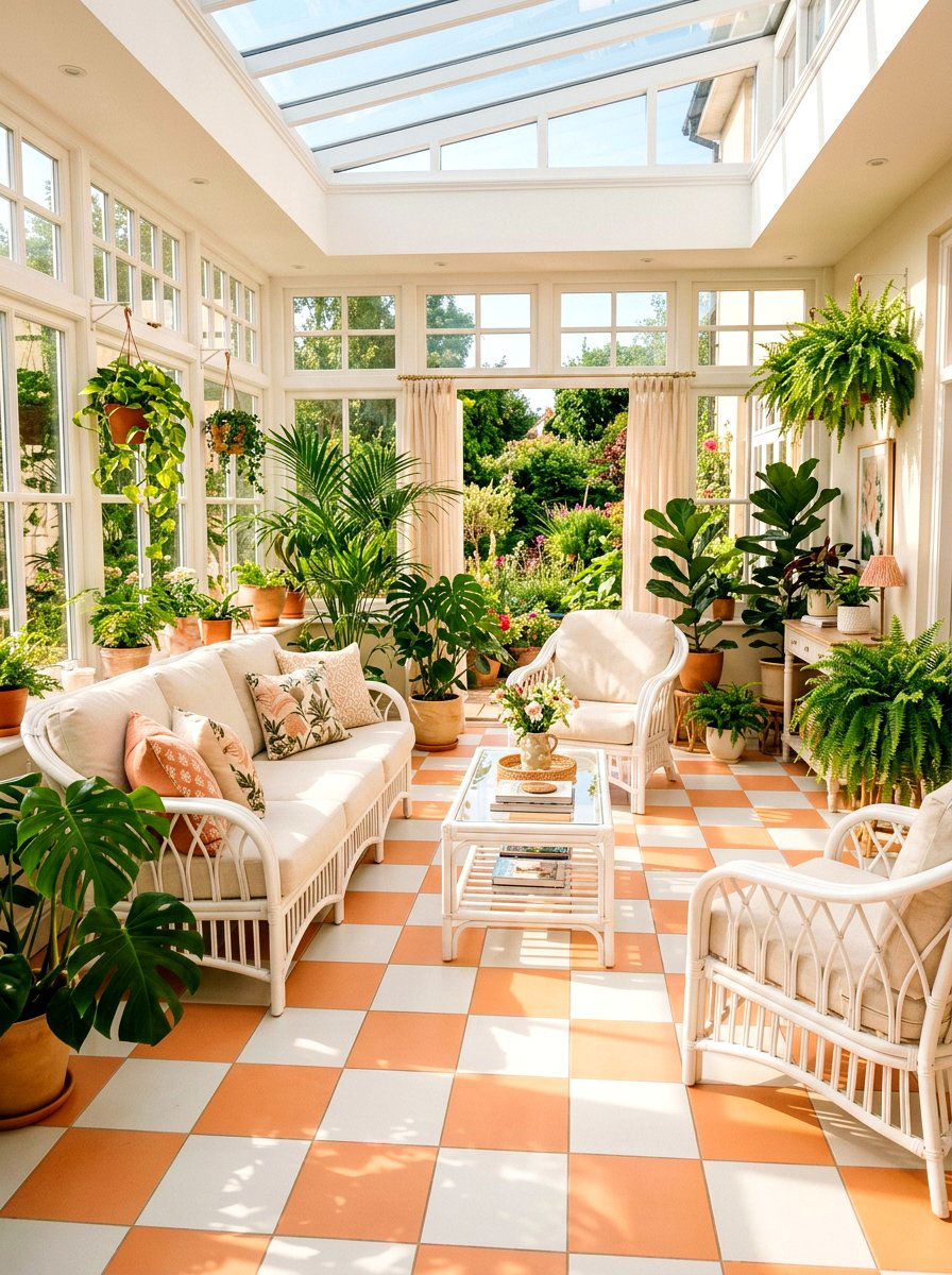 Peach and white checkered tile - 30 peel and stick checkerboard floor ideas