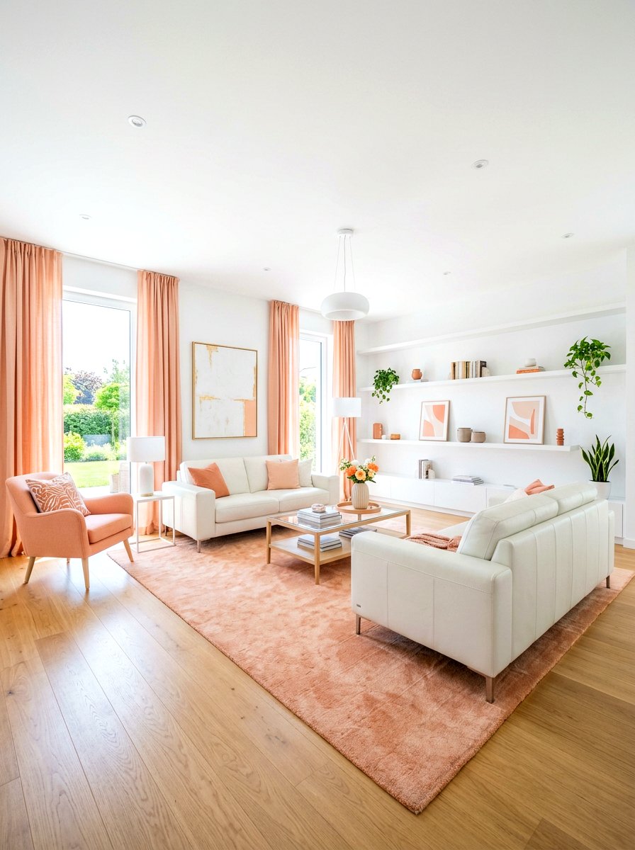 Peach and white living room - 30 peach living room ideas