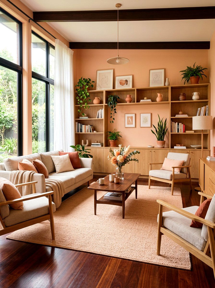 Peach and wood living room - 30 peach living room ideas