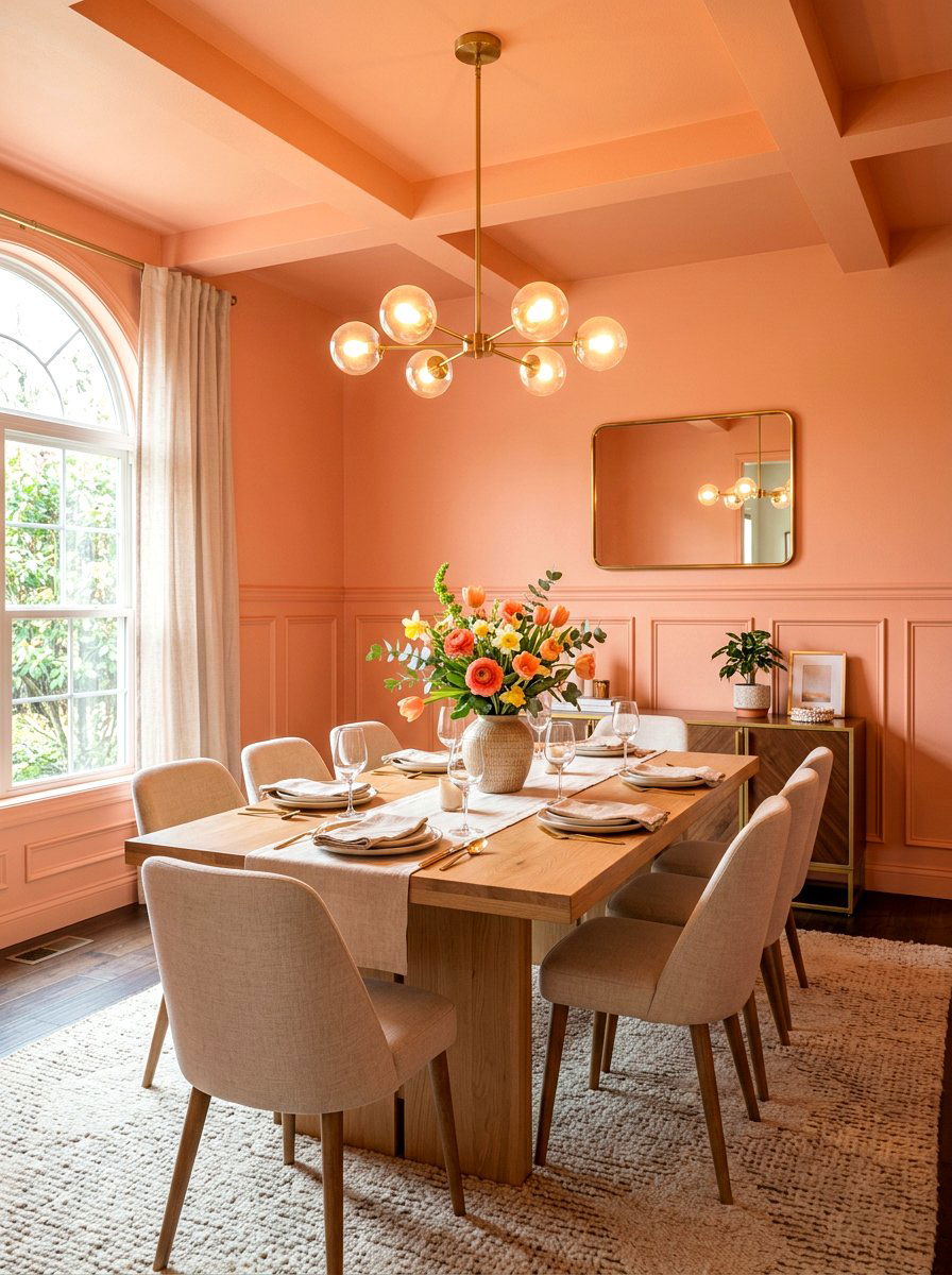 Peach fuzz dining room - 30 spring color drench ideas