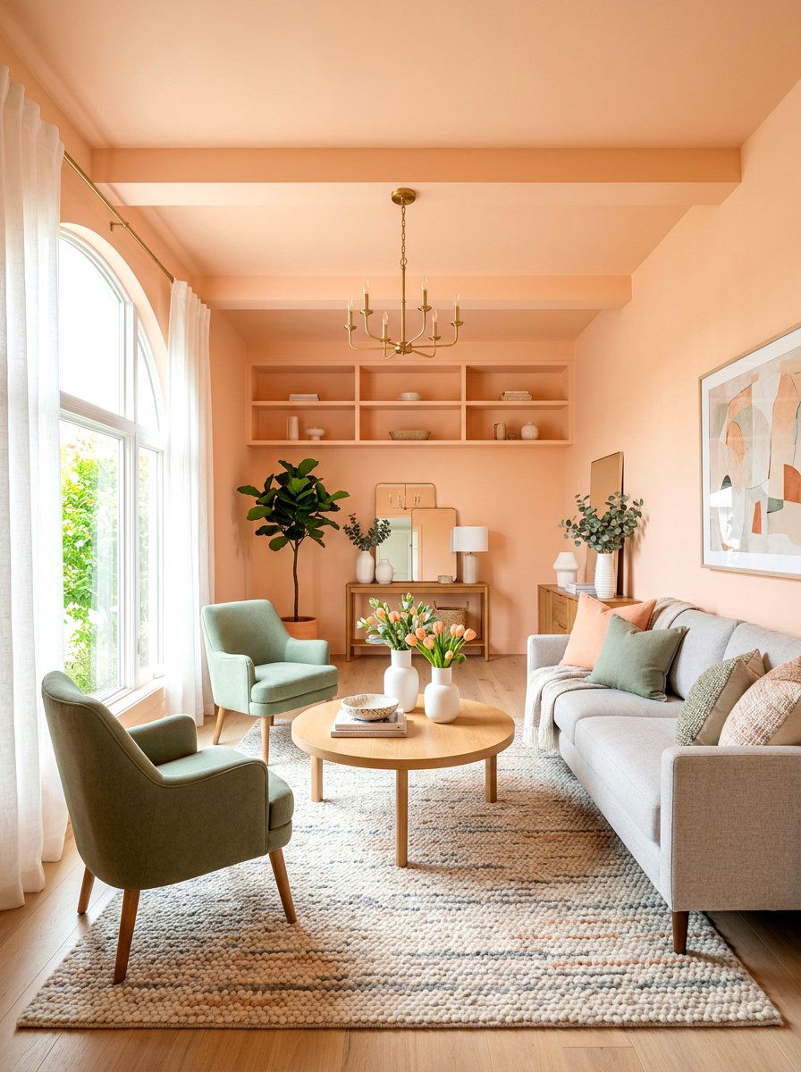 Peach living room - 30 color drench living room ideas