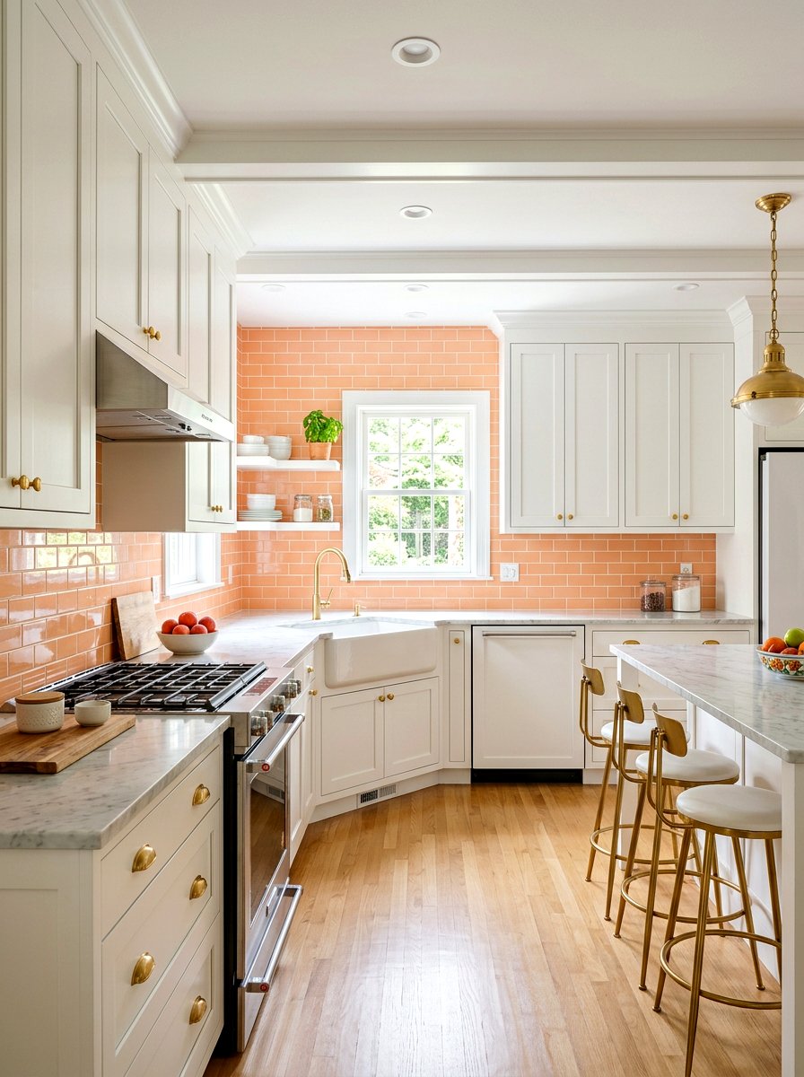 Peach tile backsplash - 30 sunset palette decor ideas