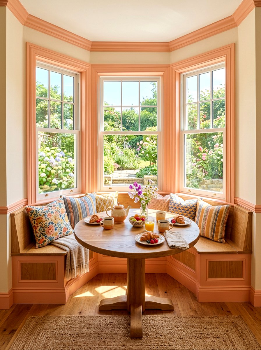 Peach trim breakfast nook - 30 painted trim room ideas