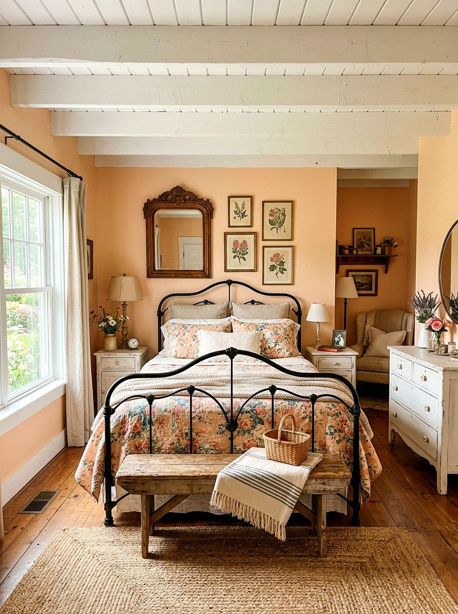 Peachy Pink Farmhouse Bedroom - 30 pink bedroom ideas