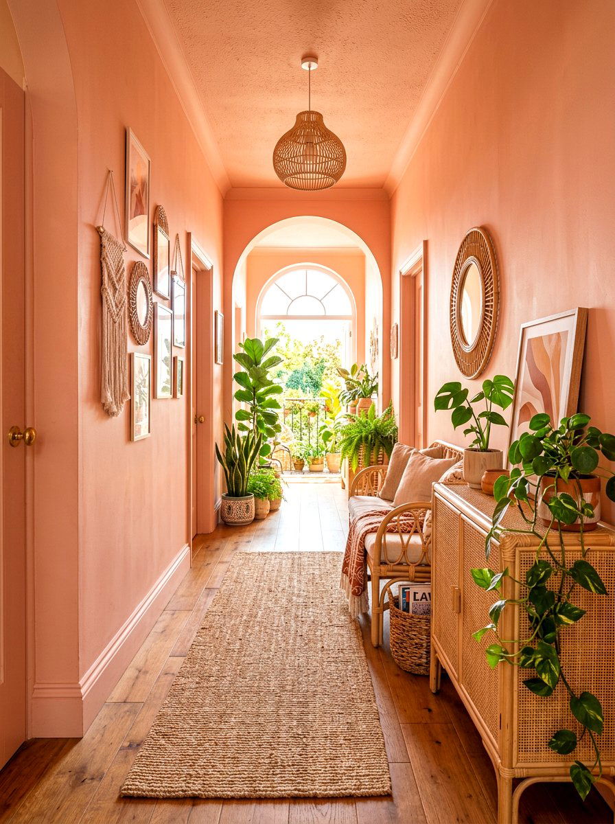 Peachy Pink Hallway - 30 color drenched hallway ideas