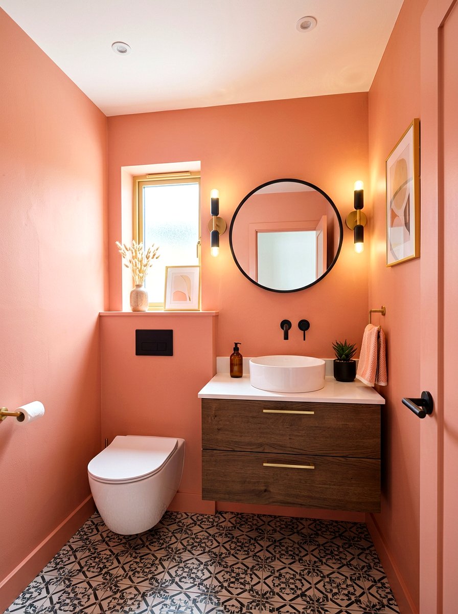 Peachy Pink Small Powder Room - 30 small room big color ideas