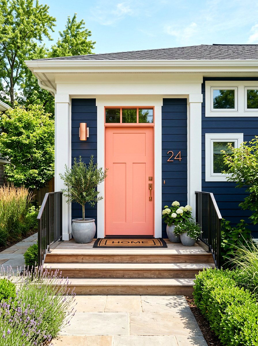 Peachy pink front door - 30 front door color ideas