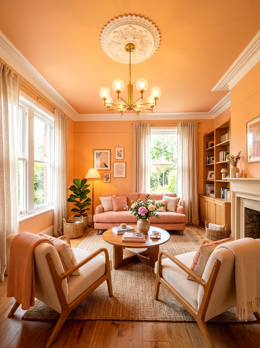 Peachy pink living room ceiling - 30 ceiling drench living room ideas
