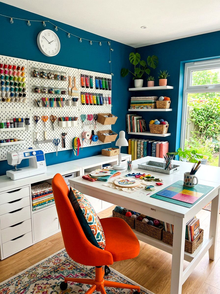 Peacock Blue Craft Room - 30 saturated color room ideas