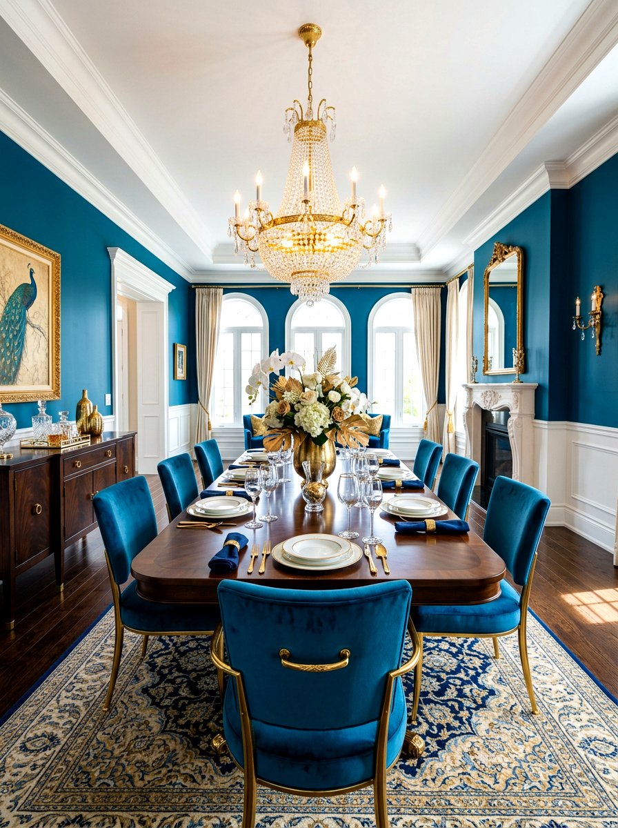 Peacock Blue Dining Room - 30 saturated dining room ideas