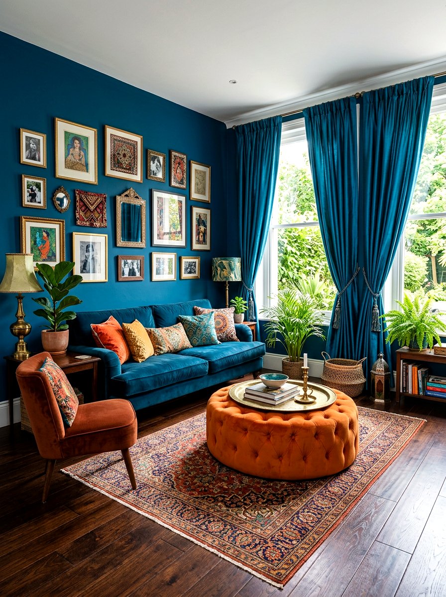 Peacock Blue Living Room - 30 jewel tone lounge ideas