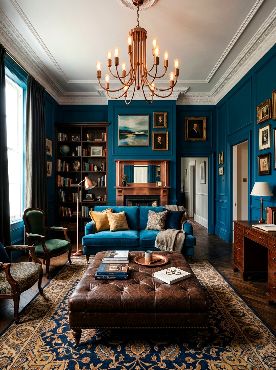 Peacock Blue Living Room - 30 jewel tone living room ideas