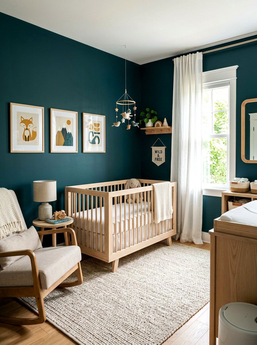 Peacock Blue Nursery - 30 dark moody wall ideas