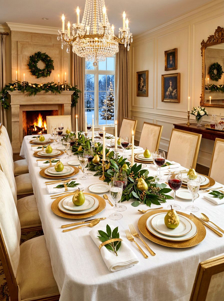 Pear and Gold Leaf Formal Table - 30 fruit market tablescape ideas