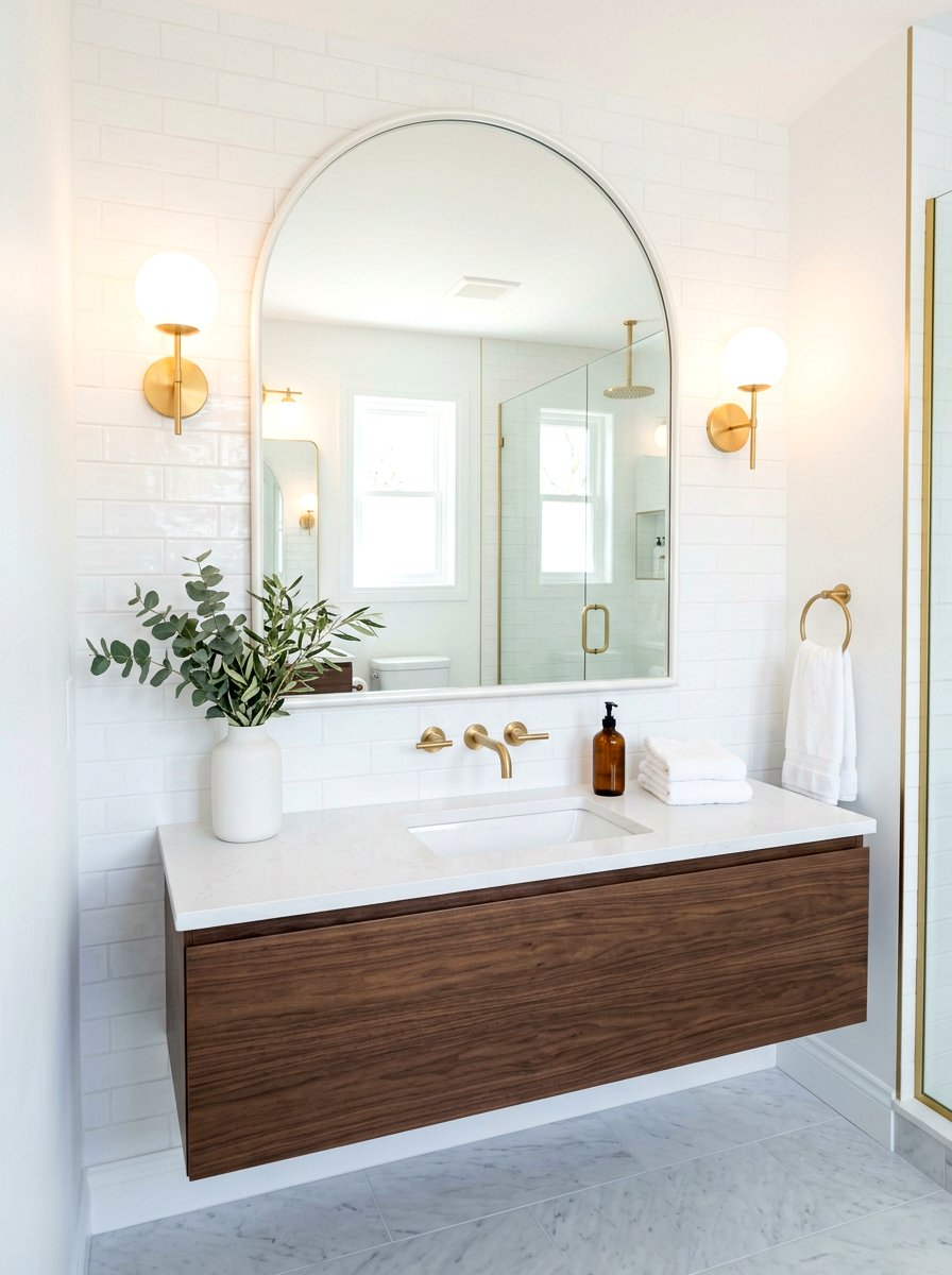 Pearl White Arched Mirror - 30 pearl white bathroom ideas