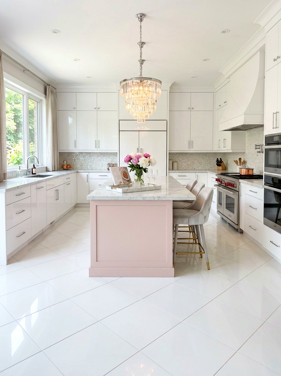 Pearl White Diagonal Tile - 30 diagonal tile kitchen floor ideas