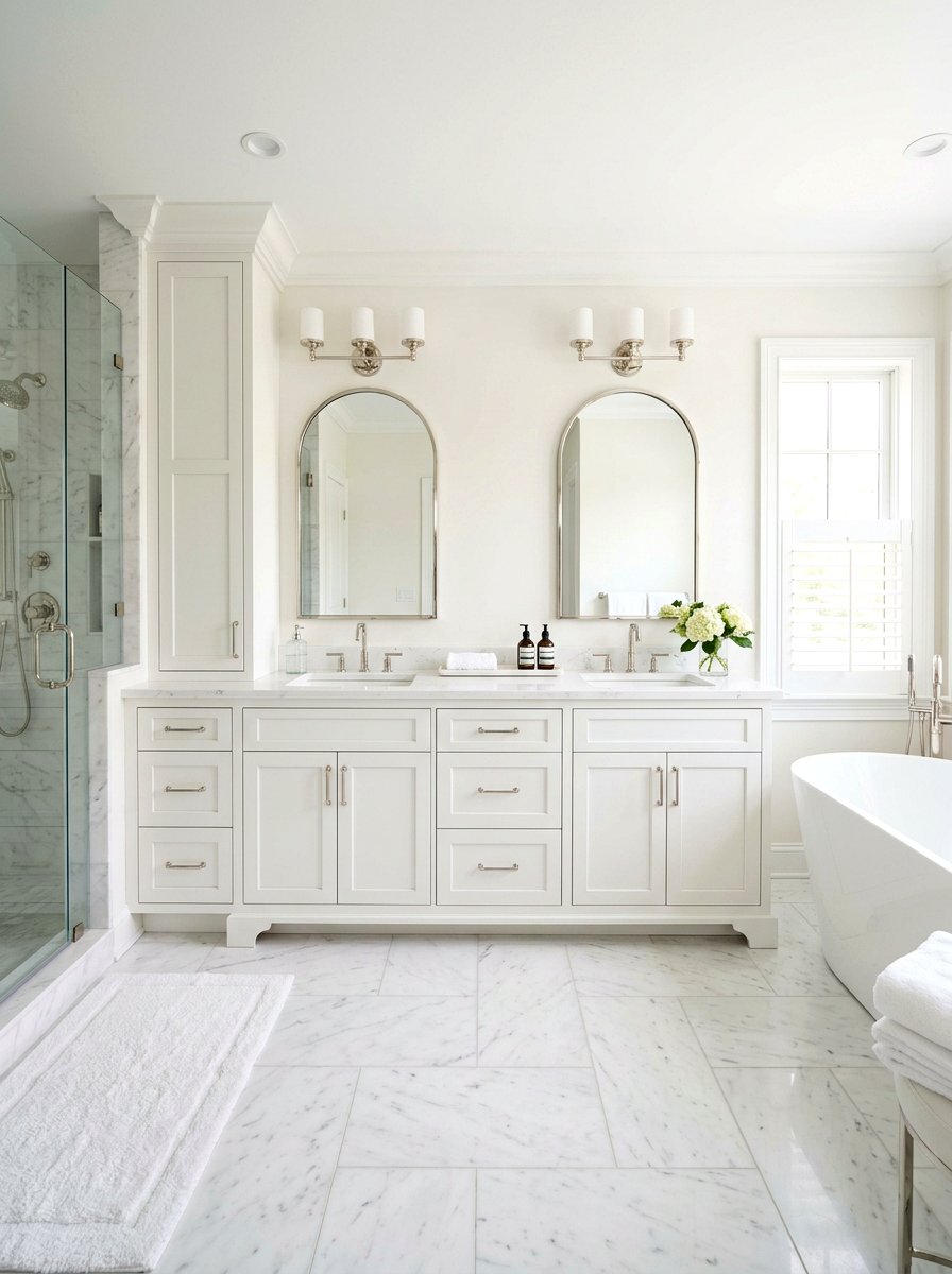Pearl White Double Vanity - 30 pearl white bathroom ideas