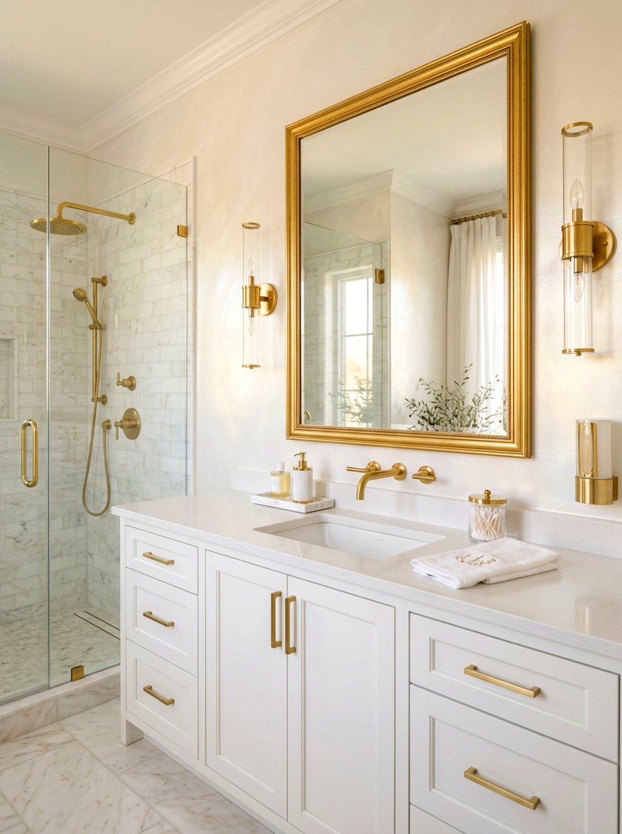 Pearl White Gold Fixtures - 30 pearl white bathroom ideas