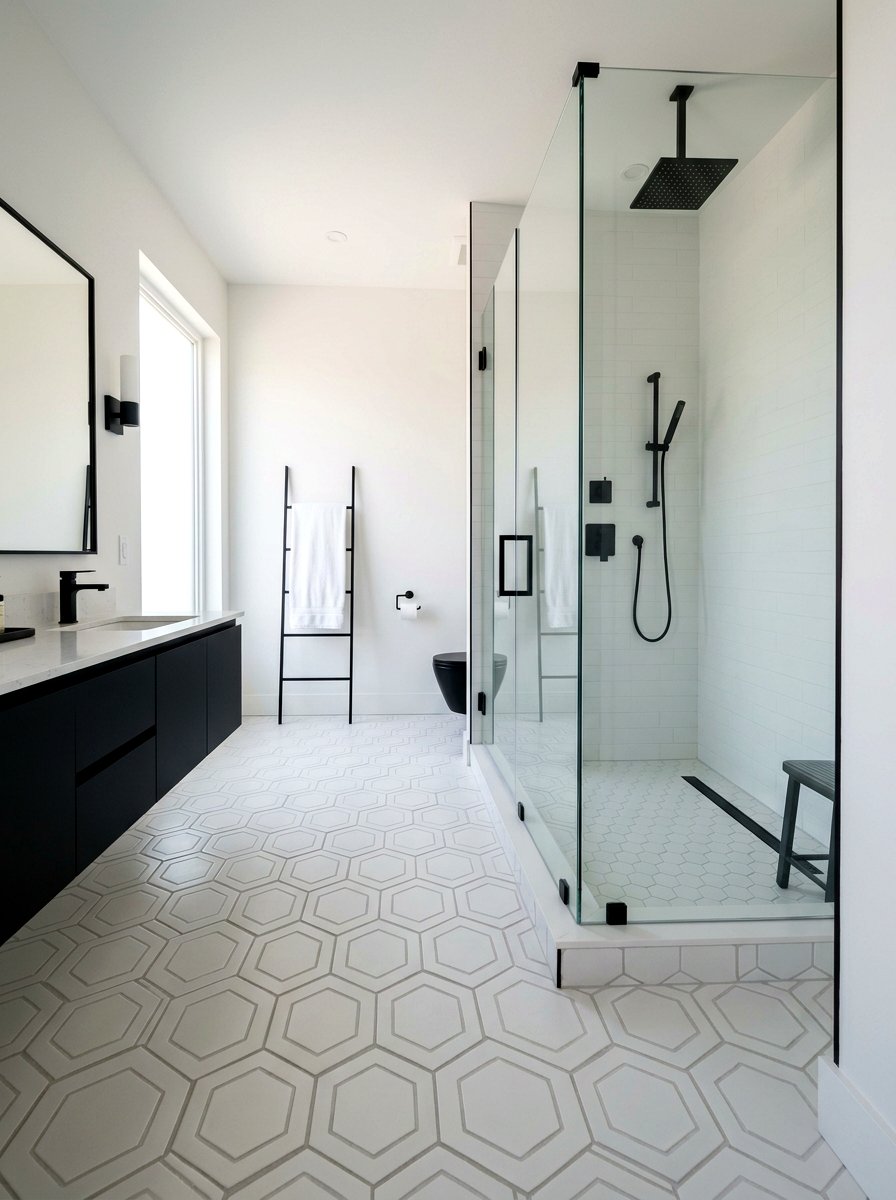 Pearl White Hexagon Tile - 30 pearl white bathroom ideas