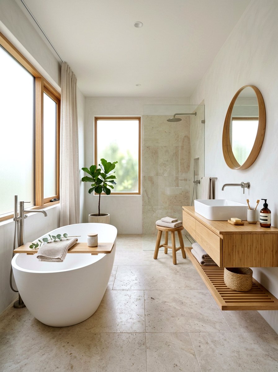 Pearl White Japandi Bathroom - 30 pearl white bathroom ideas