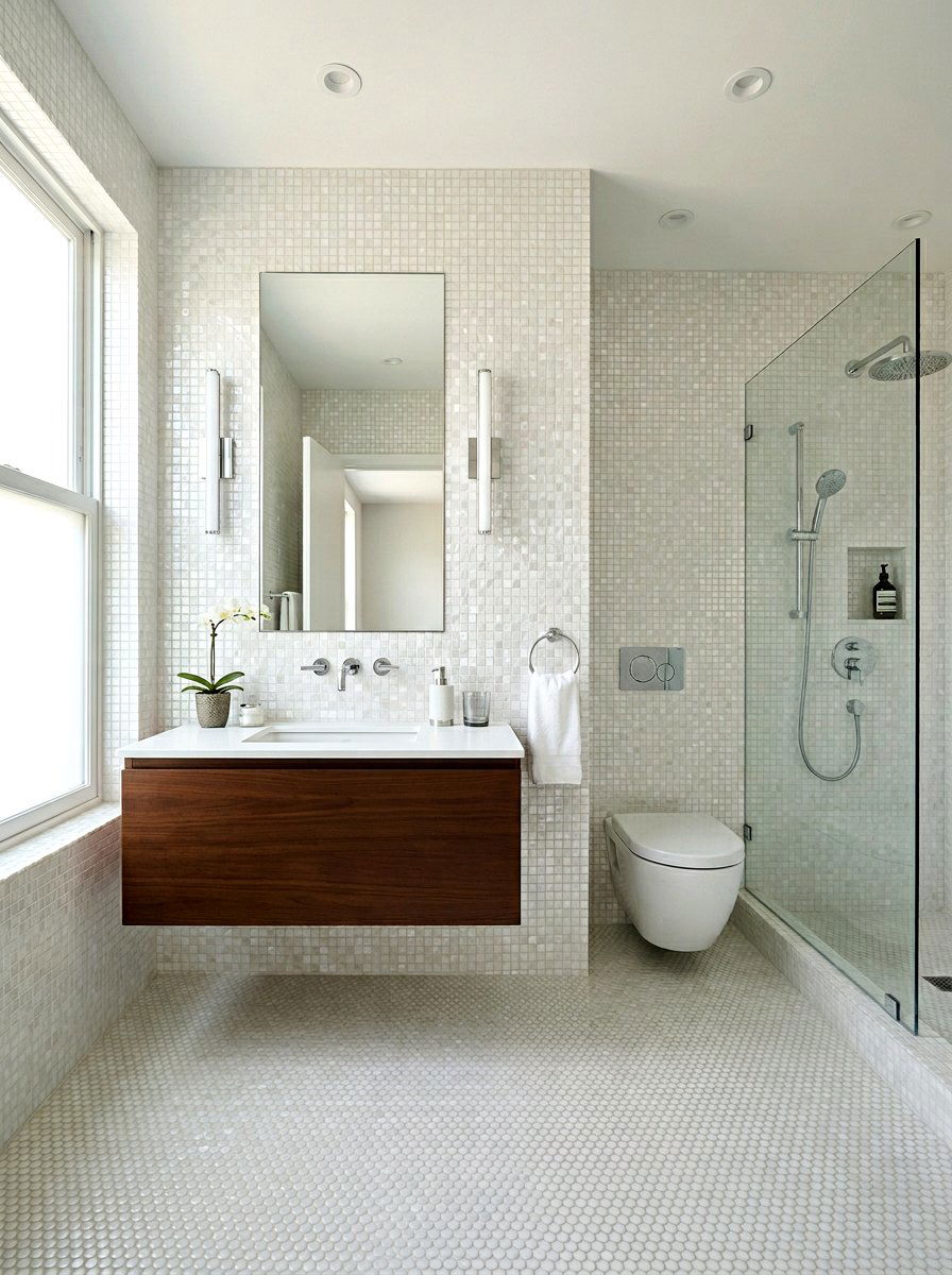 Pearl White Mosaic Tile - 30 pearl white bathroom ideas