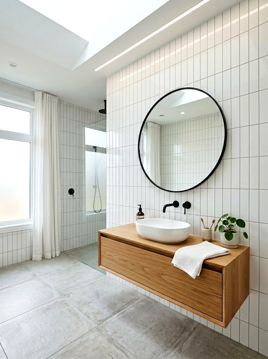 Pearl White Vertical Stack Tile - 30 pearl white bathroom ideas