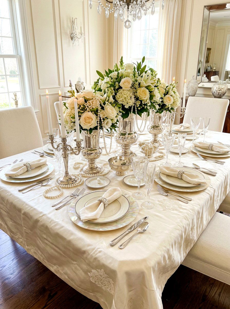 Pearl anniversary table setting - 30 anniversary dinner at home ideas