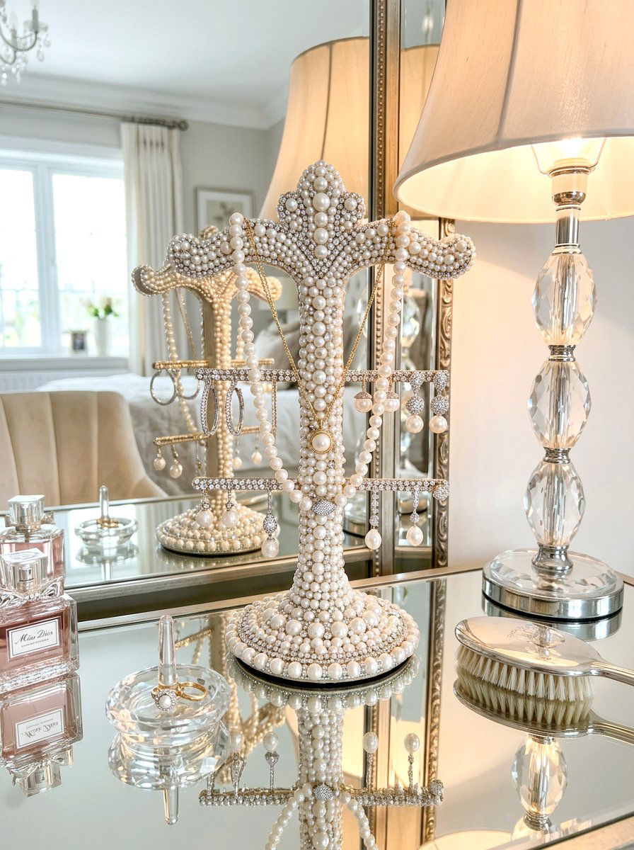 Pearl jewelry organizer - 30 coquette vanity ideas